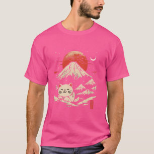 Mt. Fuji Sunset Kitten Lover Japanese Art Cute Cat T-Shirt