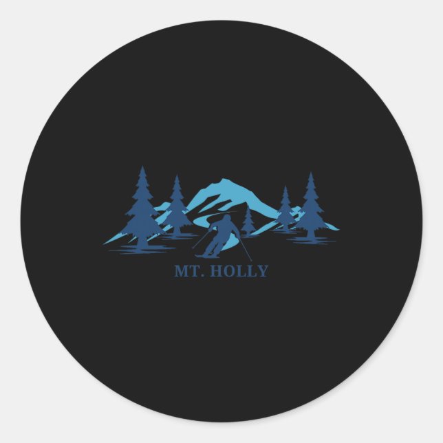 Mt. Holly Michigan Ski Resort Skiing Skier  Classic Round Sticker (Front)