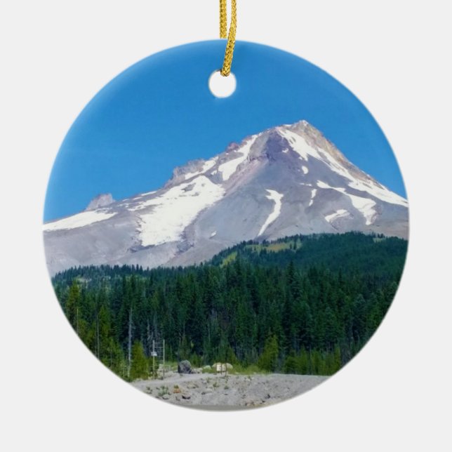 Mt. Hood in Summer, Oregon Ceramic Tree Decoration (Front)