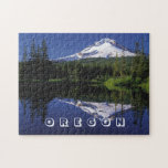 Mt. Hood, Oregon, Lake Reflection Scenic Photo Jigsaw Puzzle<br><div class="desc">This jigsaw puzzle features a stunning landscape photo of Oregon's famous Mt. Hood volcano reflected in a still,  crystal-clear lake. The word "Oregon" appears in white open-face font at the bottom of the puzzle. Image by David Mark from Pixabay.</div>