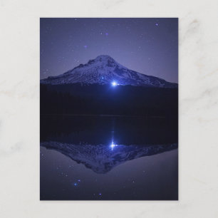 Mt Hood Reflection   Night Time Sky Postcard