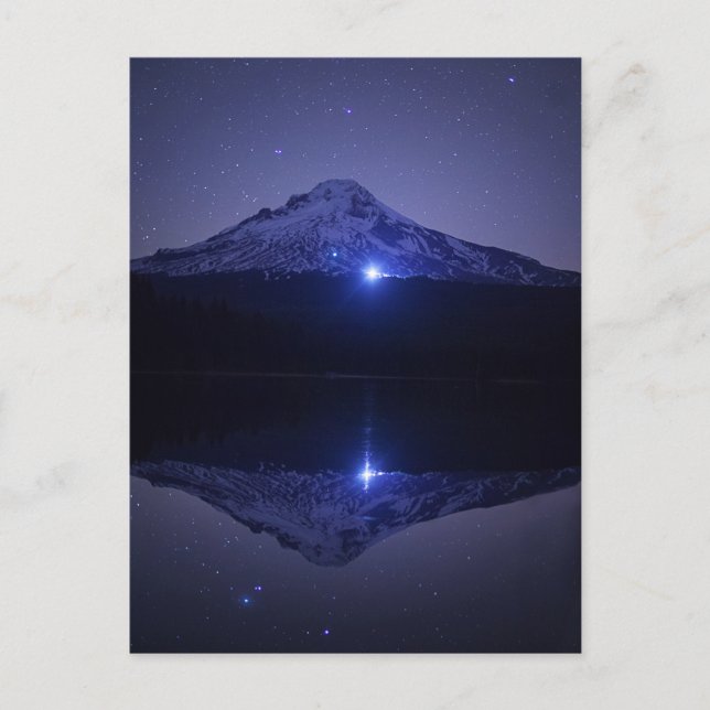 Mt Hood Reflection | Night Time Sky Postcard (Front)