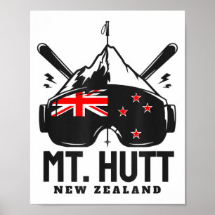 Mt Hutt New Zealand Ski Resort Retro Skiing Poster