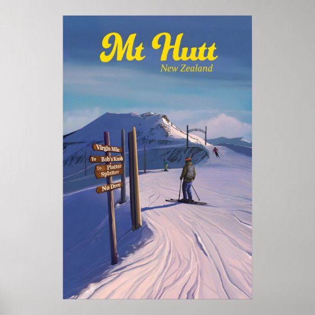 Mt Hutt Ski Resort Travel Poster (Front)