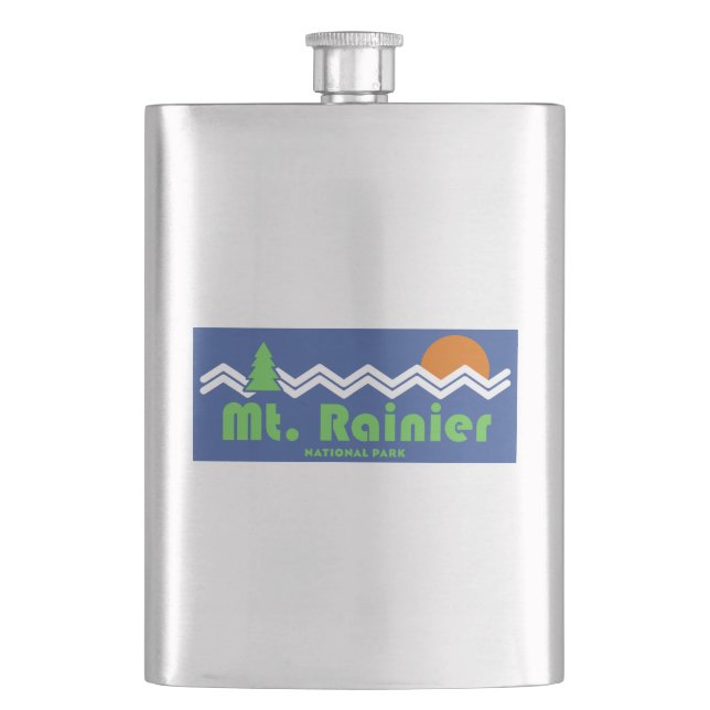 Mt. Rainier National Park Retro Hip Flask (Front)
