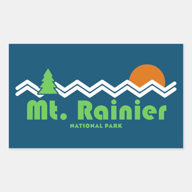 Mt. Rainier National Park Retro Rectangular Sticker (Front)