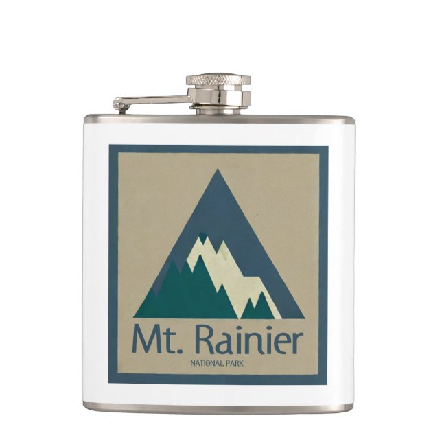 Mt. Rainier National Park Rustic Hip Flask (Front)