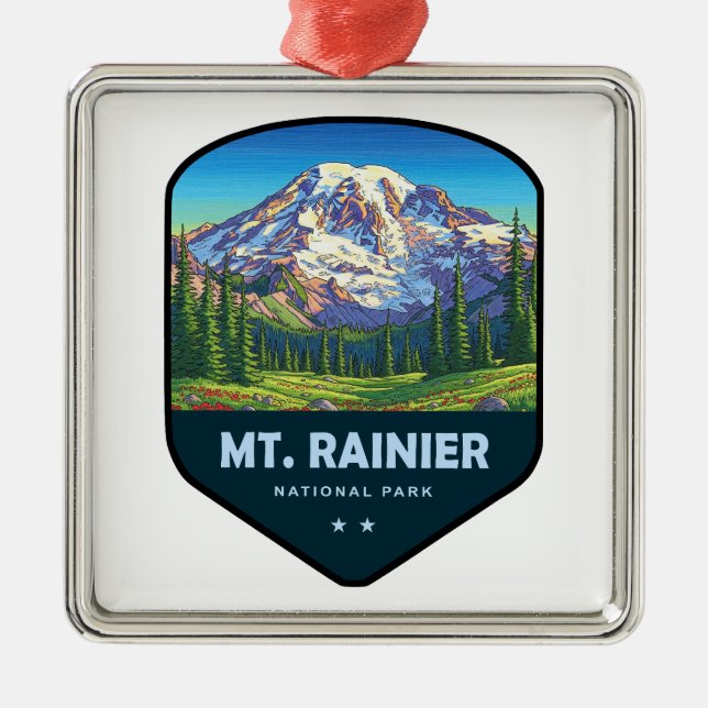 Mt. Rainier National Park Shield Metal Tree Decoration (Front)