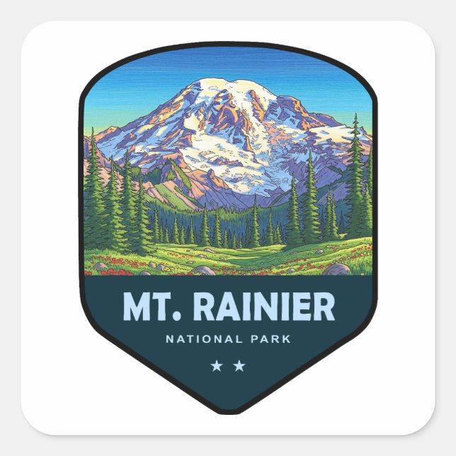 Mt. Rainier National Park Shield Square Sticker (Front)