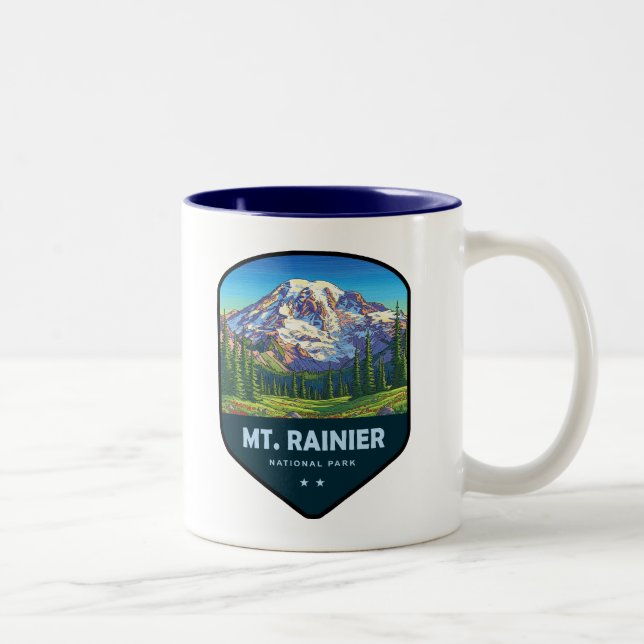 Mt. Rainier National Park Shield Two-Tone Coffee Mug (Right)
