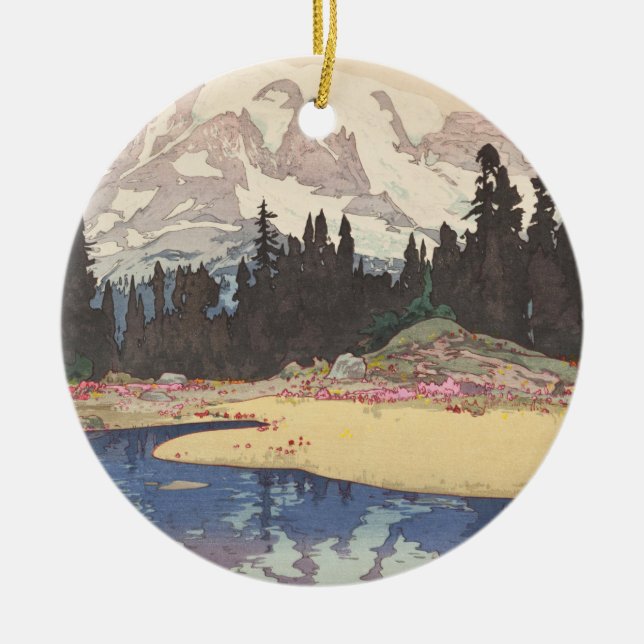Mt. Rainier (Reniya-Yama) American Series Hiroshi Ceramic Tree Decoration (Front)