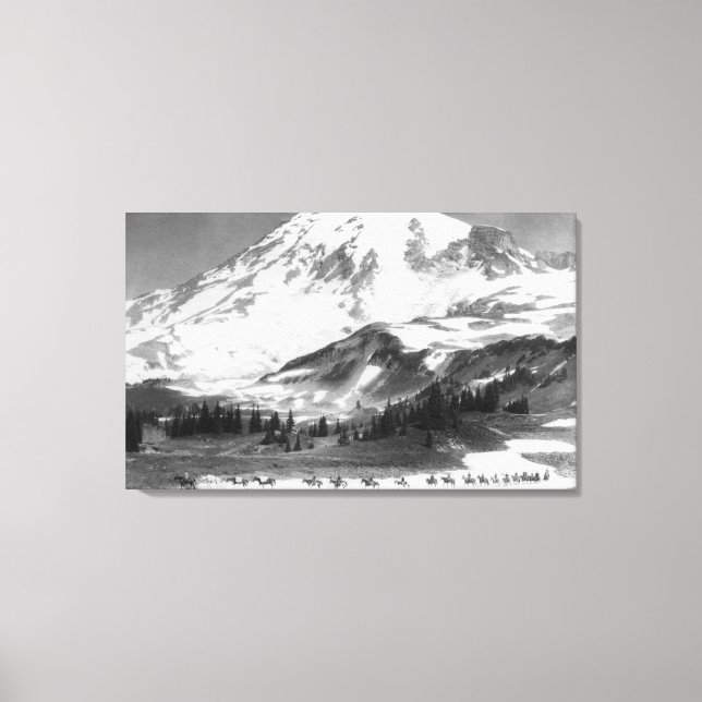 Mt. Rainier, WA Crossing Mazama Ridge on Horse Canvas Print (Front)
