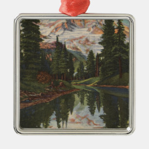 Mt. Rainier, WA - Mirror Lake with Mt. Reflectio Metal Tree Decoration