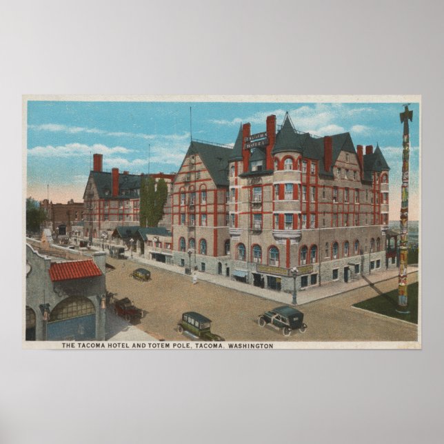Mt. Rainier, WA - View of the Tacoma Hotel & Poster (Front)