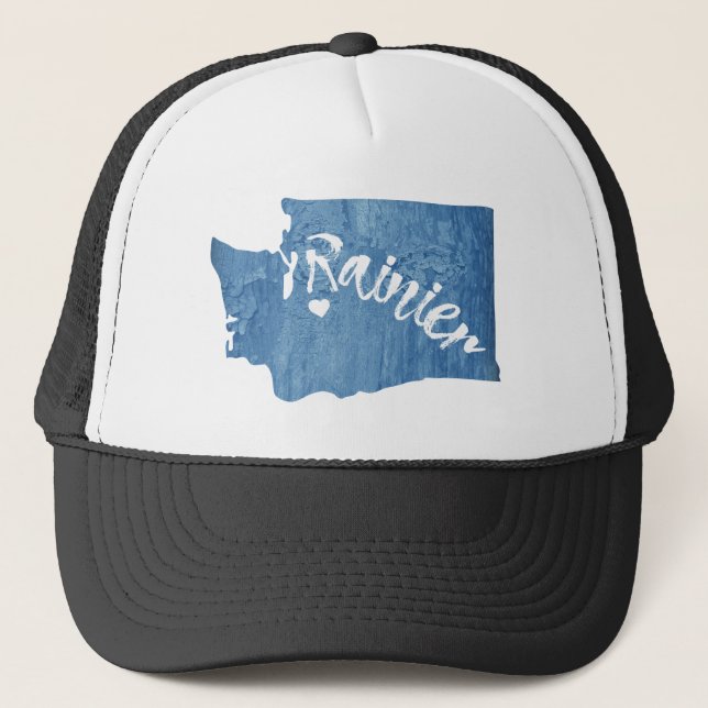 Mt. Rainier Washington Wood Grain Trucker Hat (Front)
