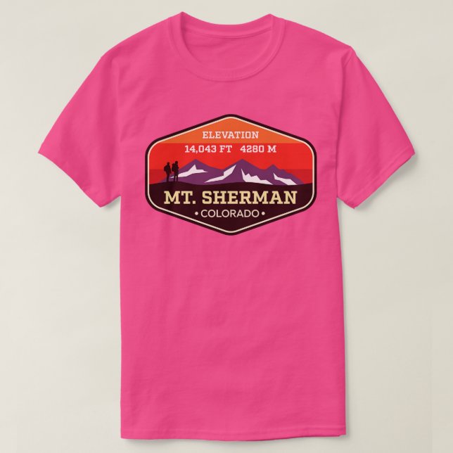 Mt Sherman Colorado 14ers Mountain Climbing Badge T-Shirt (Design Front)