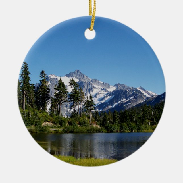 Mt Shuksan From Picture Lake Ceramic Tree Decoration (Front)