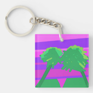 Mt. Sunset Pink Green Purple  Key Ring