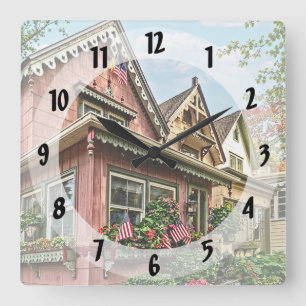 Mt. Tabor NJ – Street With Pink House Square Wall Clock