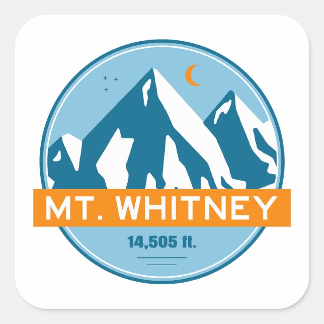 Mt. Whitney California Stars Moon Square Sticker (Front)