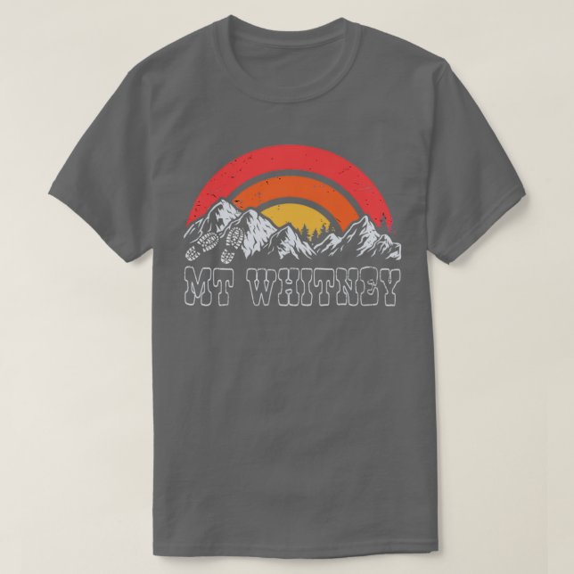 Mt Whitney Hiking with Retro Sunset T-Shirt (Design Front)