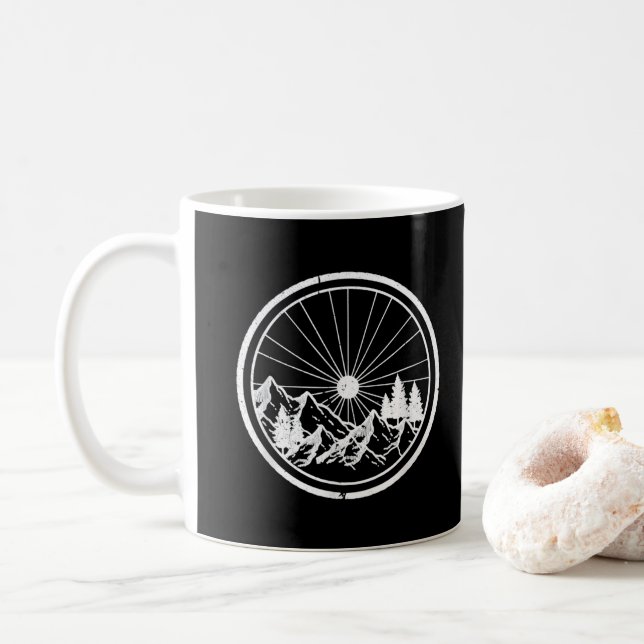 MTB Modern Black Mountain Bike Trail Cycling Coffee Mug (With Donut)