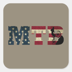 Mtb Patriotic Vintage American Flag Mountain Bike Square Sticker