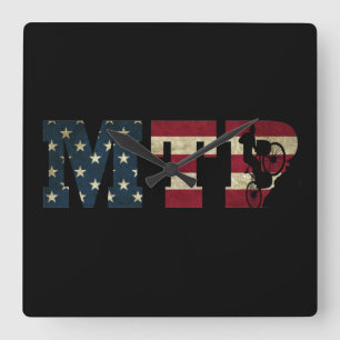 Mtb Patriotic Vintage American Flag Mountain Bike Square Wall Clock