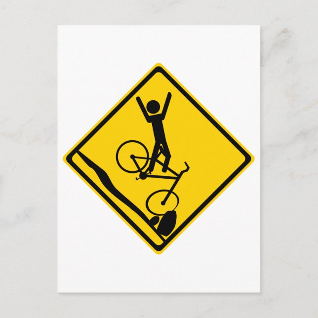 Mtn Biker Crash Road Sign Postcard (Front)