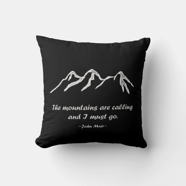 Mtns are calling/Snowy blizzard on Black Design Cushion (Front)