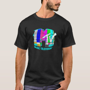 MTV Distressed Vintage Pop Art Rainbow Static Glit T-Shirt