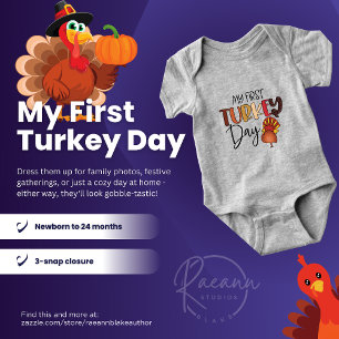 Mu First Turkey Day Thanksgiving Baby Bodysuit