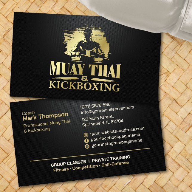 Muay Thai and Kickboxing Coach - Black and Gold Business Card (Creator Uploaded)