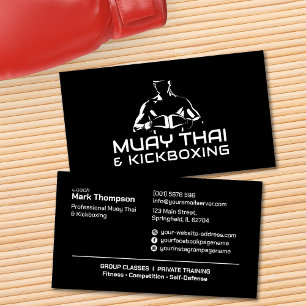 Muay Thai and Kickboxing Coach - Black and white Business Card