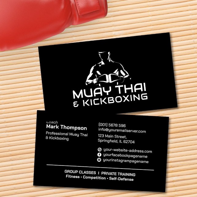 Muay Thai and Kickboxing Coach - Black and white Business Card (Creator Uploaded)