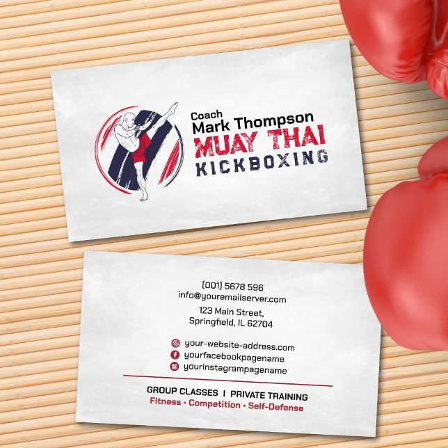 Muay Thai and Kickboxing Coach - Blue Red  Busines Business Card (Creator Uploaded)