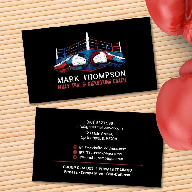 Muay Thai and Kickboxing Coach - Gloves and Ring Business Card (Creator Uploaded)