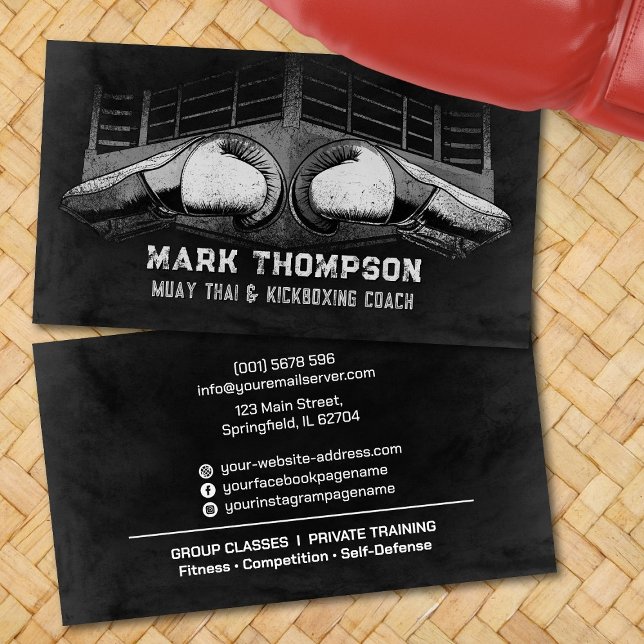 Muay Thai and Kickboxing Coach - Gloves and Ring Business Card (Creator Uploaded)