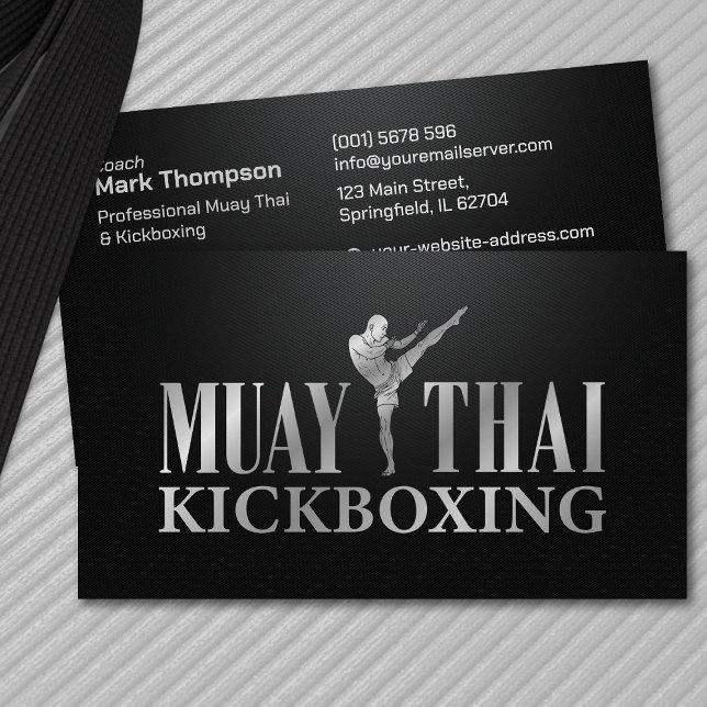 Muay Thai and Kickboxing Coach - Silver Metallic Business Card (Creator Uploaded)