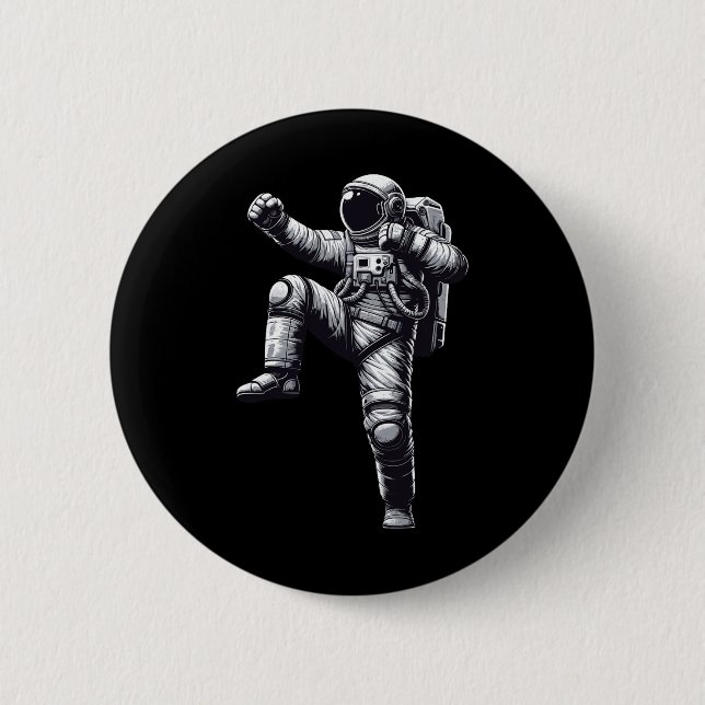 Muay Thai Astronaut Kickboxing  6 Cm Round Badge (Front)