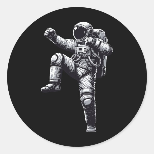 Muay Thai Astronaut Kickboxing  Classic Round Sticker (Front)