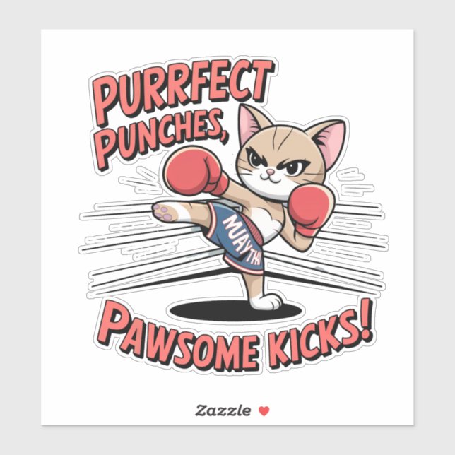 Muay Thai Boxing Cute Anime Cat Sticker (Sheet)