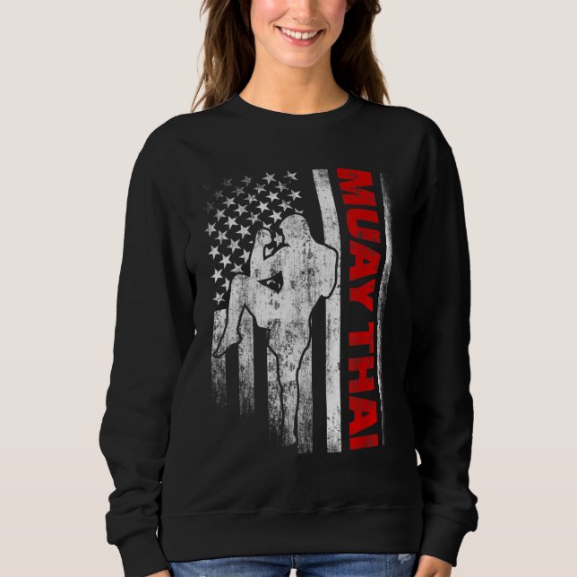 Muay Thai Boxing US American Flag Sweatshirt (Front)