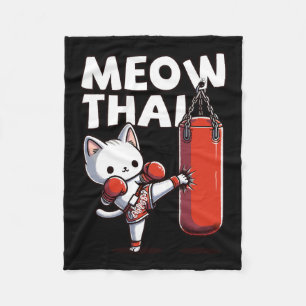 Muay Thai Cat Meow Thai Fleece Blanket
