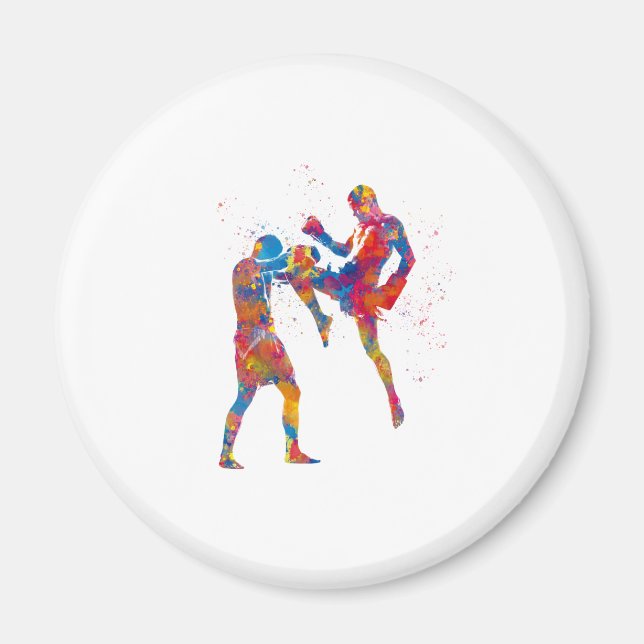 Muay thai fighter in watercolor magnet (Front)