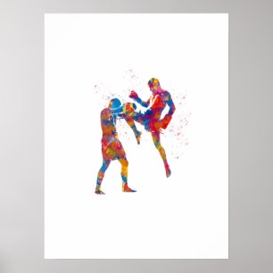 Muay thai fighter in watercolor poster
