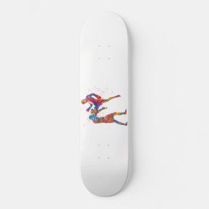 Muay thai fighter in watercolor skateboard