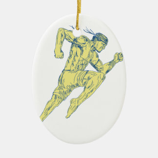 Muay Thai Fighter Kicking Side Drawing Ceramic Tree Decoration