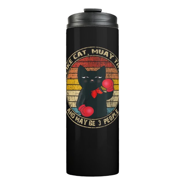 Muay Thai Funny Cat Kickboxing Thailand Boxing Cat Thermal Tumbler (Front)