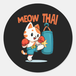 Muay Thai Funny Cat Lover Thai Boxing Thailand Meo Classic Round Sticker